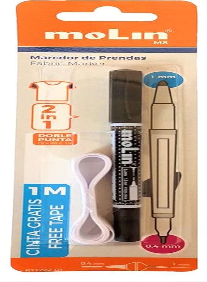 Molin rtt222-01 dual tip fabric marker with 1m tape 1mm-0.4mm - multi color